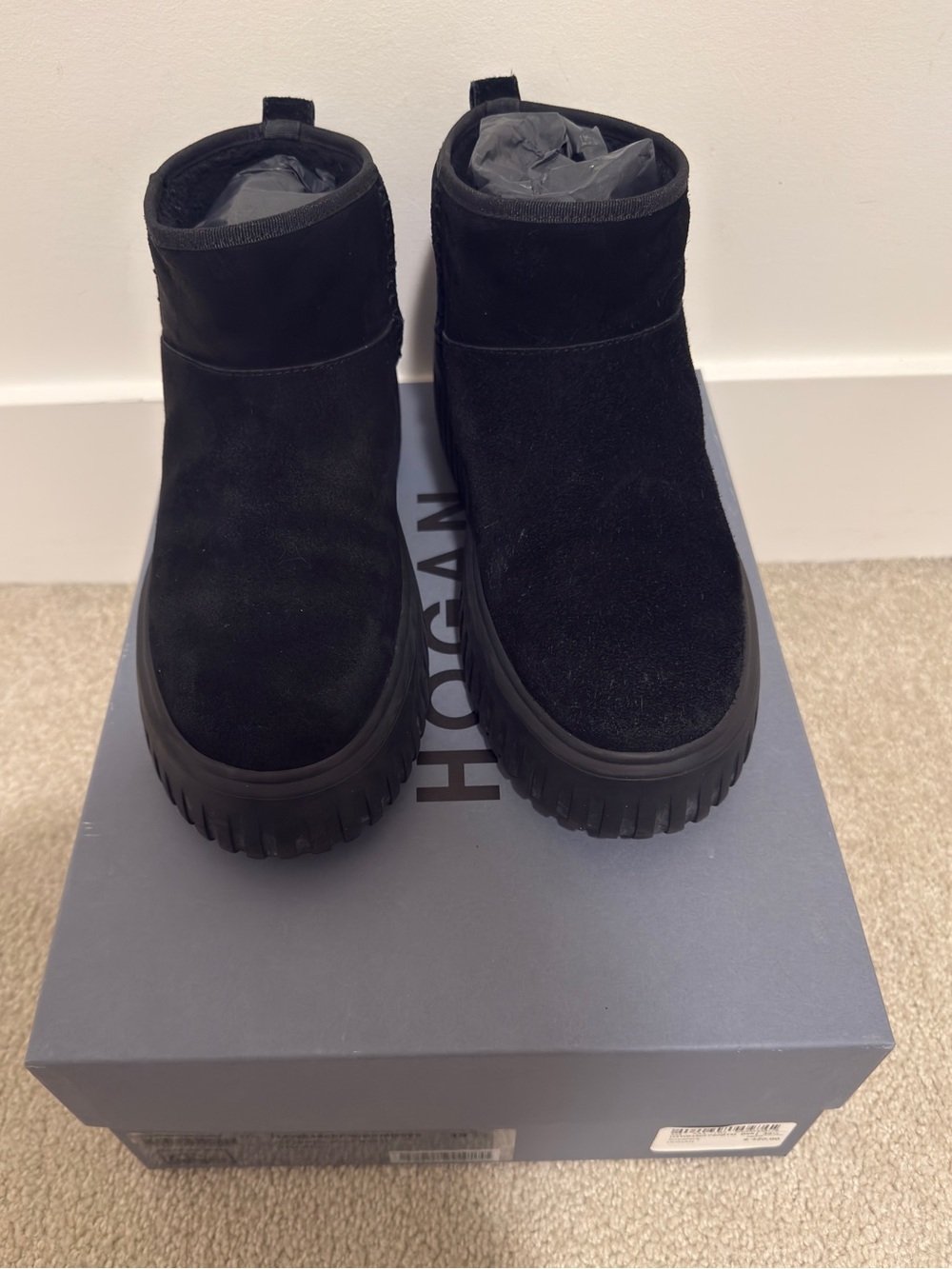 Hogan Black Suede Ankle Boots H-Stripes Basso – Size 39.5 (EU) / 9.5 US